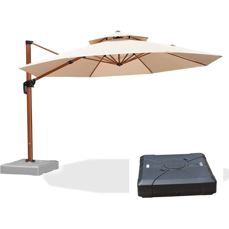 PURPLE LEAF 13ft Round Wood Pattern Patio Cantilever Umbrella with Base