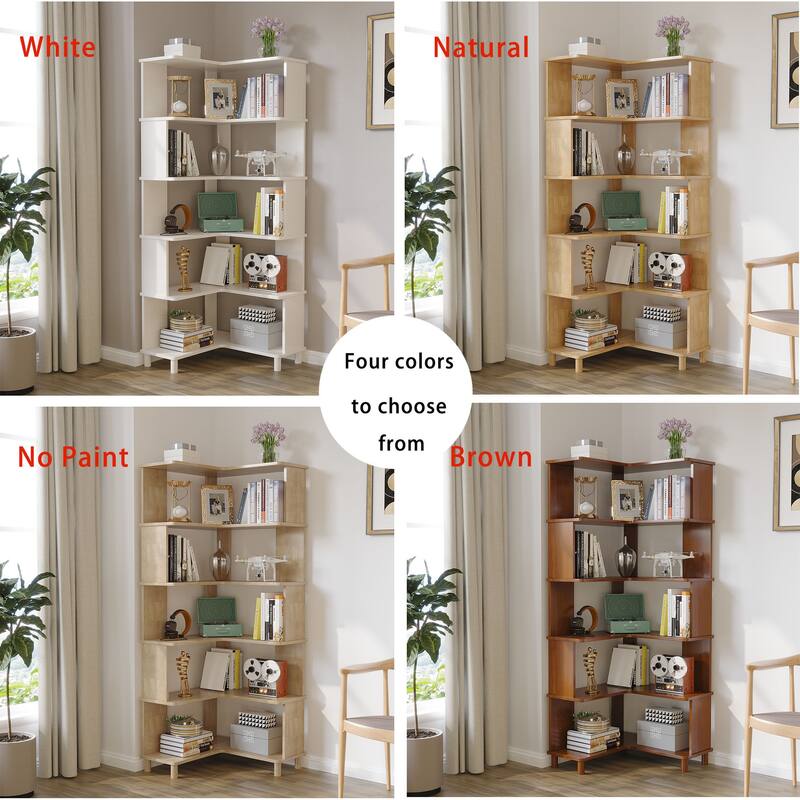 Tall Corner Bookshelf, 6-Tier Oak Storage Rack for Small Space