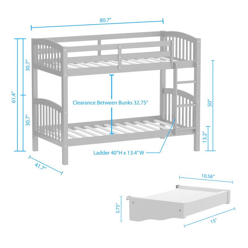 Arca Wood Twin Over Twin Bunk Bed and Hanging Nightstand