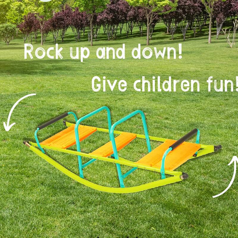 Kids Seesaw Teeter Totter, 3-Person Metal Teeter Totter, Age 3-10 - 59.44"L x 18.11"W x 20.47"H