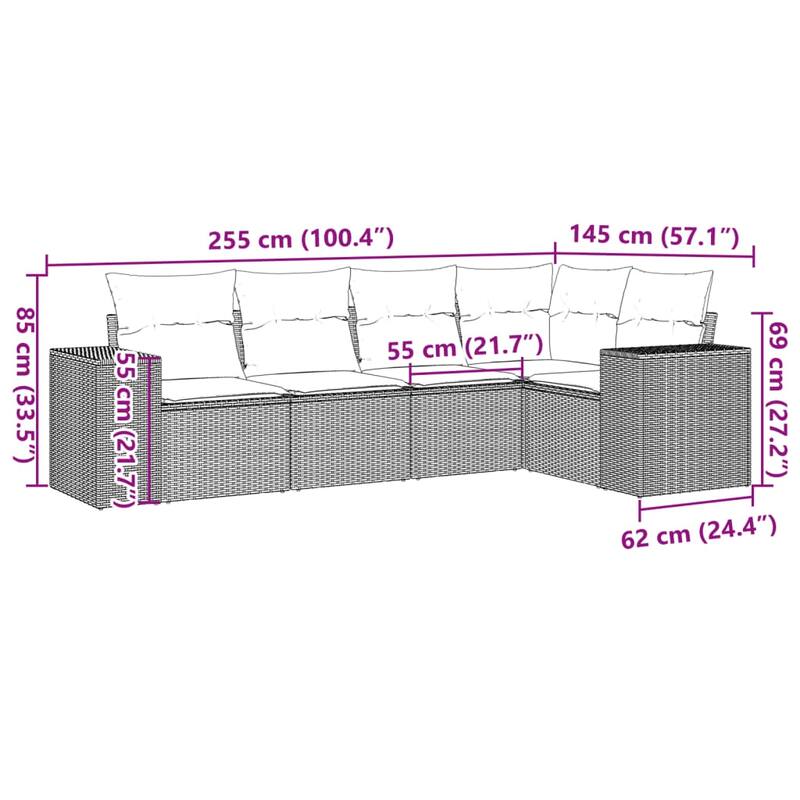 vidaXL Garden Sofa Set Black and Cream White