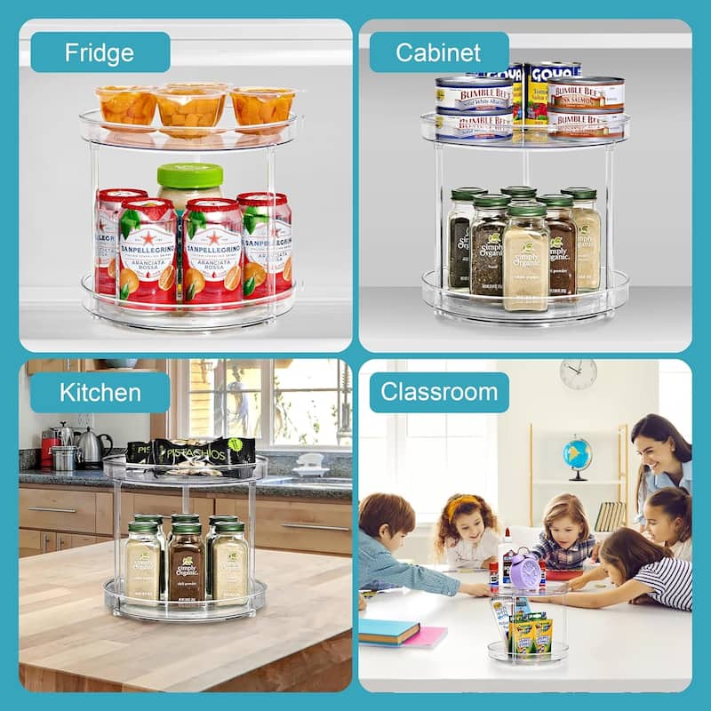 Sorbus 9 Inch 2 Tier Clear Lazy Susan Organizer Rotating Turntable for Refrigerator Pantry Cabinet Table Makeup Bathroom - 2 Pk