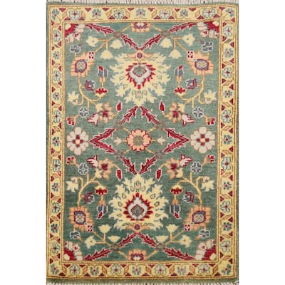 Green Floral Kazak Oriental Foyer Rug Hand-Knotted Wool Carpet - 2'0" x 3'0"