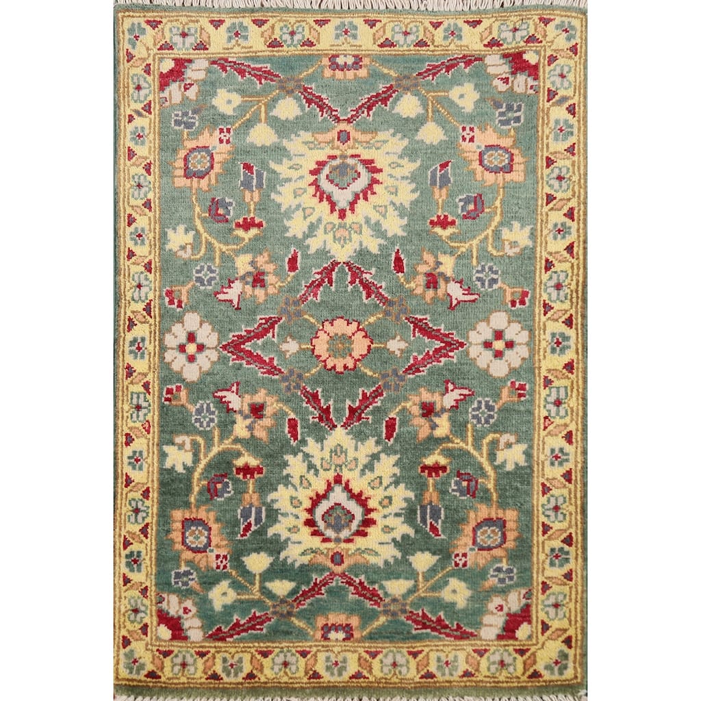 Green Floral Kazak Oriental Foyer Rug Hand-Knotted Wool Carpet - 2'0" x 3'0"