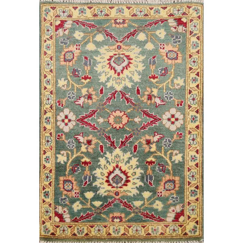 Green Floral Kazak Oriental Foyer Rug Hand-Knotted Wool Carpet - 2'0" x 3'0"
