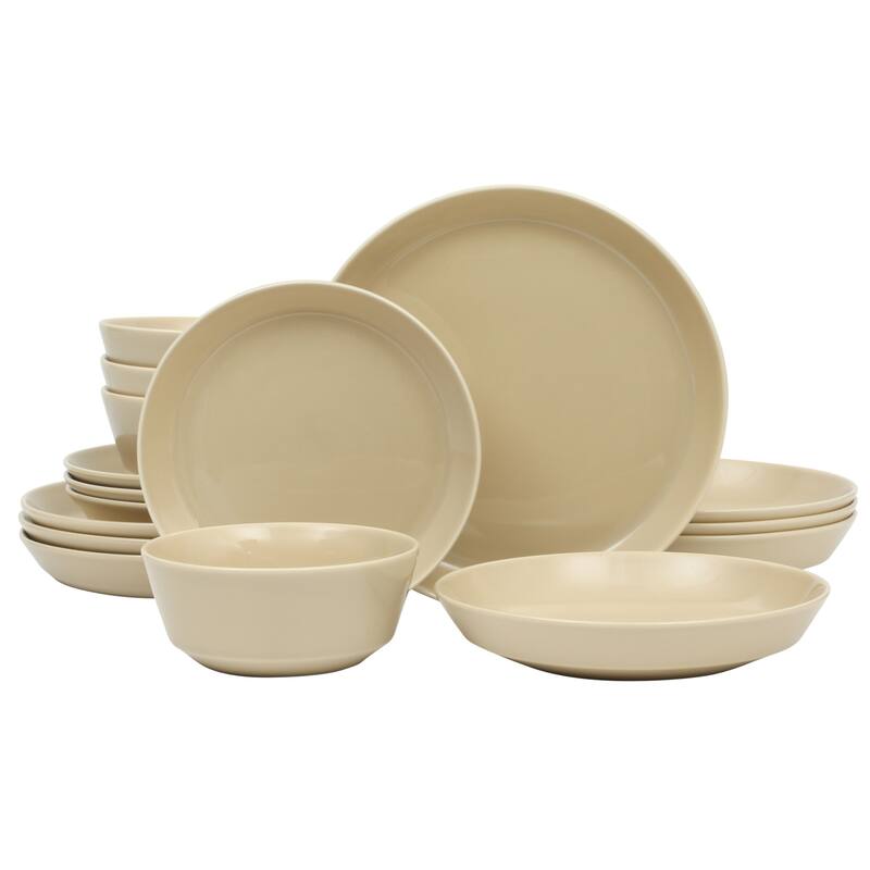 Gibson Home Summer Shades 16 Piece Plates and Bowls Dishes Service for 4 Stoneware Dinnerware Set - Taupe