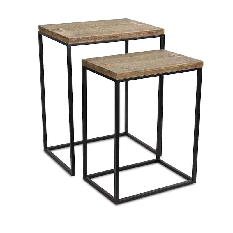 Set of 2 Black and Natural Wood Stacking Side Tables 24"