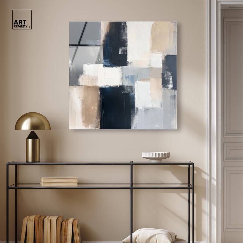 Blue and Tan Abstraction I Acrylic by Art Remedy, Ready to Hang