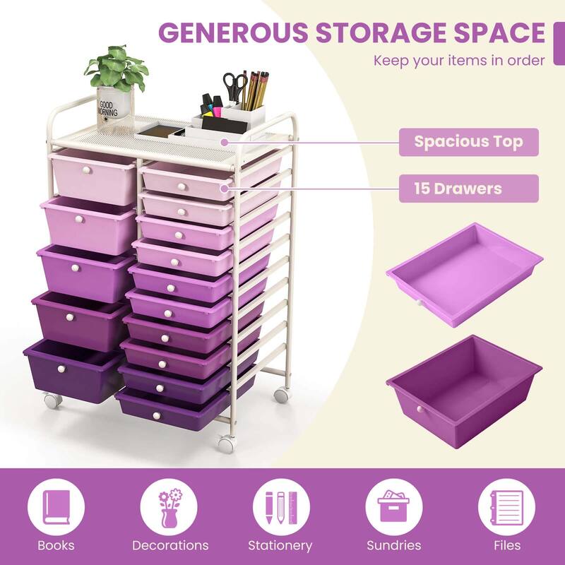 Costway 15 Drawer Rolling Storage Cart Tools Scrapbook Paper Office - See Details