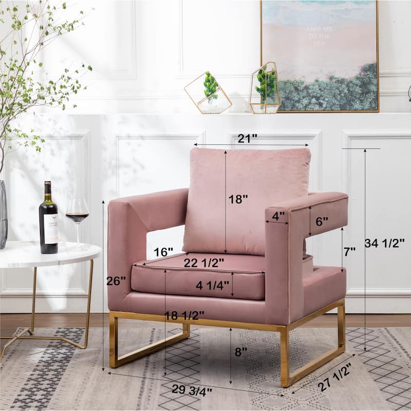Modern 29.75" Polyester Upholstered Arm Chair with Gold-Colored Metal Tube Frame