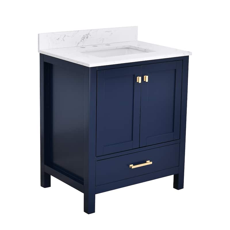 StarrySky 30 inch Undermount Single Sink Bathroom Vanity with Engineered Carrara Marble Top