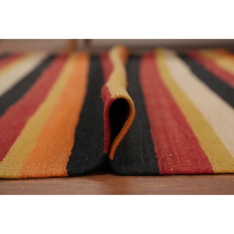 Hand Woven Oriental 100% Wool Carpet Southwestern Geometric Multi-Colored Kilim Area Rug - 10' 10'' X 4' 8''