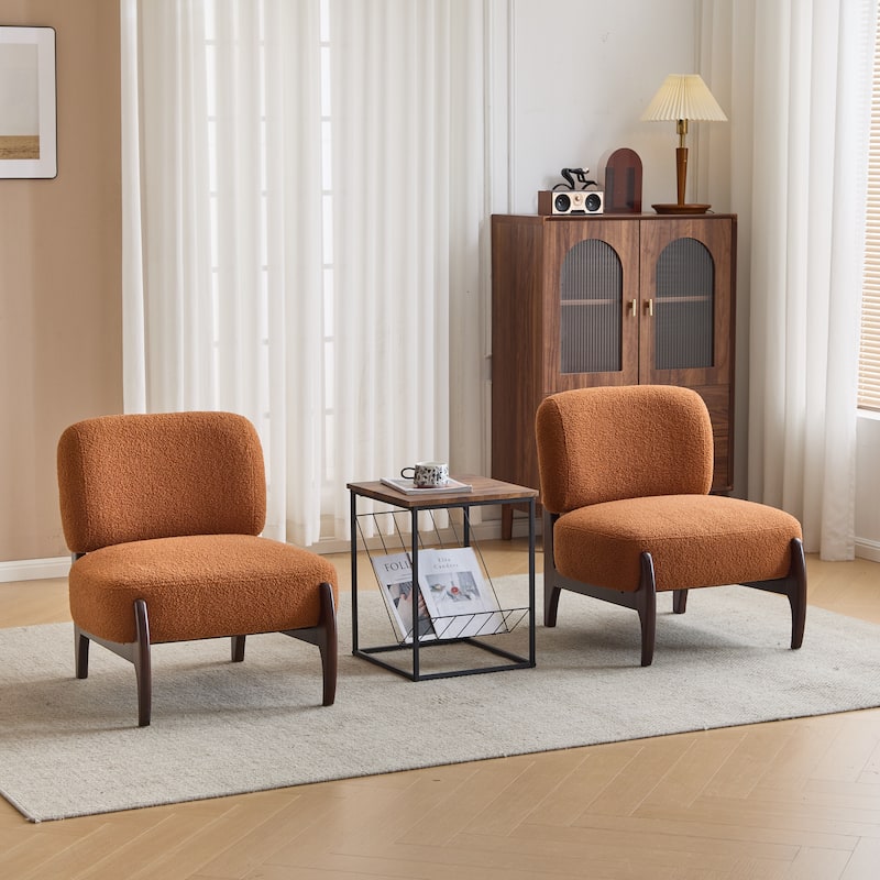 Modern Boucle Lounge Chairs (Set of 2) - Orange