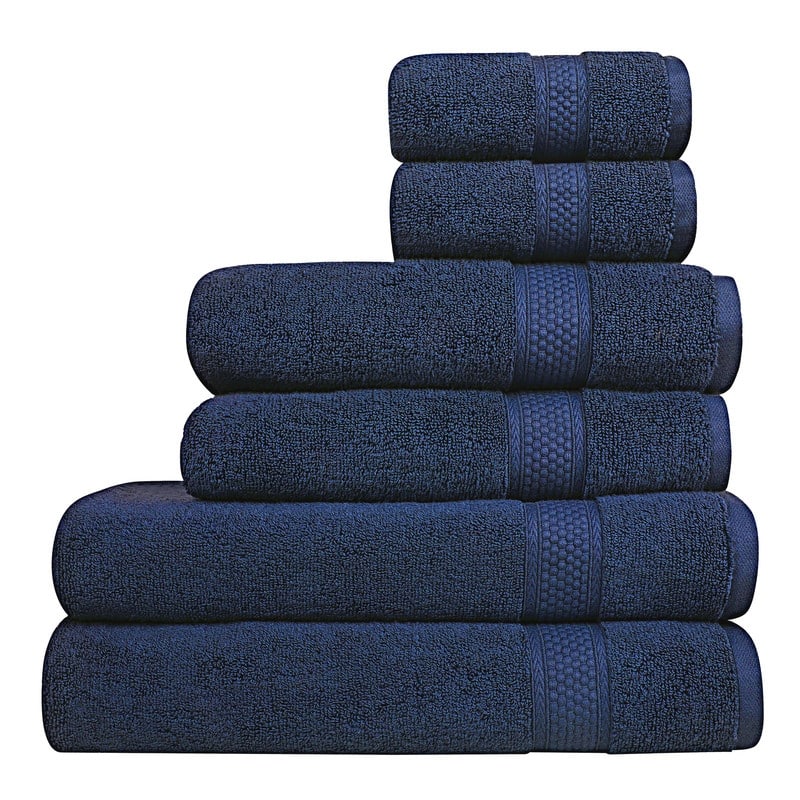A1HC Bath Towel Sets, 100% Ring Spun Cotton, Zero Twist, Highly Absorbent, 500 GSM Low Lint, Quick Drying Bathroom Towel Sets - Towel Sets Pack of 6 - Mood Indigo