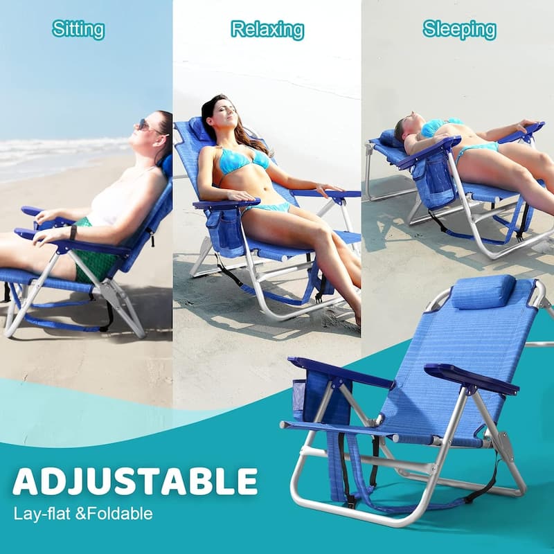 BOSSIN Backpack Beach Chairs for Adults,Adjustable high Beach Lounge Chairs with Towel Rack for Outdoor,Travel