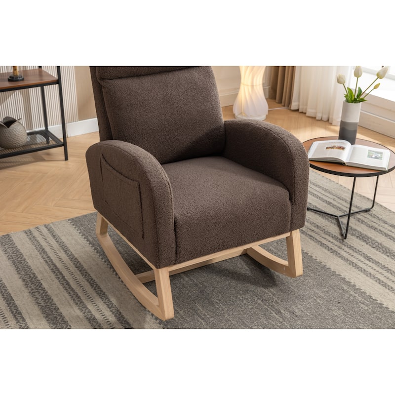 Teddy Fabric Rocking Chair With Right Pocket For Indoor