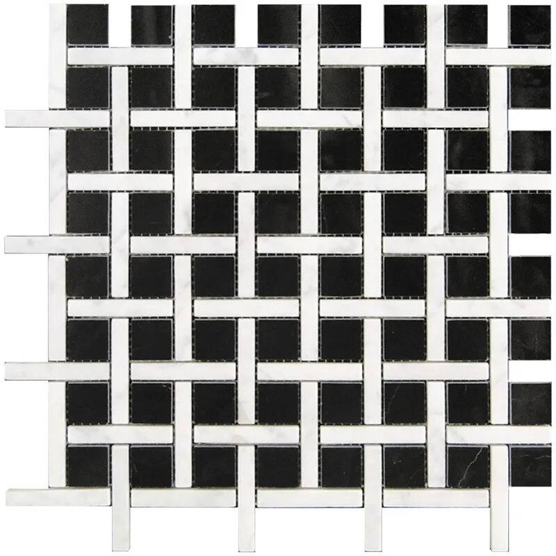 Apollo tile 12" x 12" Noir Luxe Polished Eastern Black White Marble Tile (5 sq ft/case) - 5 Pack