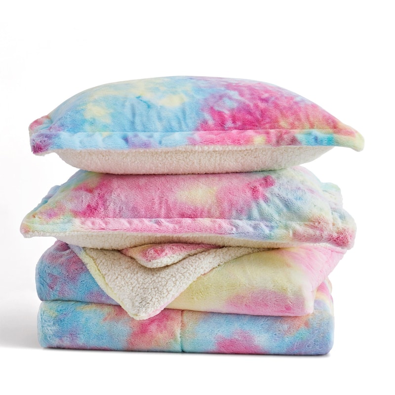 Dual-Side Fluffy Sherpa Comforter Set, Winter Plush Fuzzy Bedding Set