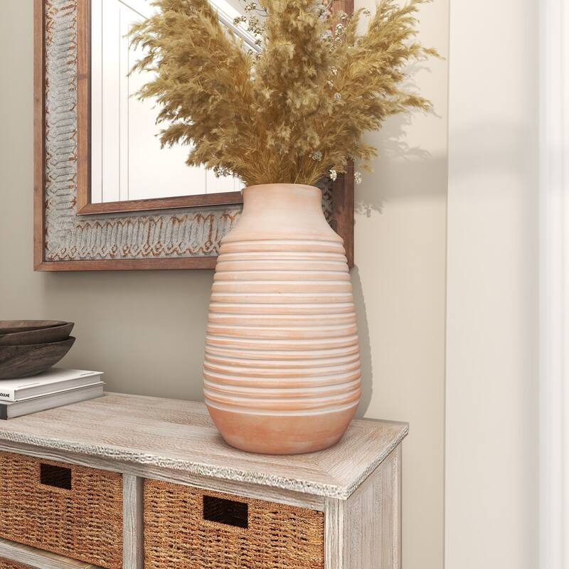 Pink Ceramic Whitewashed Ribbed Vase