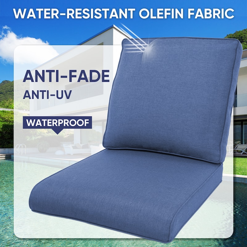 Outdoor Chair Cushion 25 x 22 Inch Cushions for Chair - Blue-1 Pair