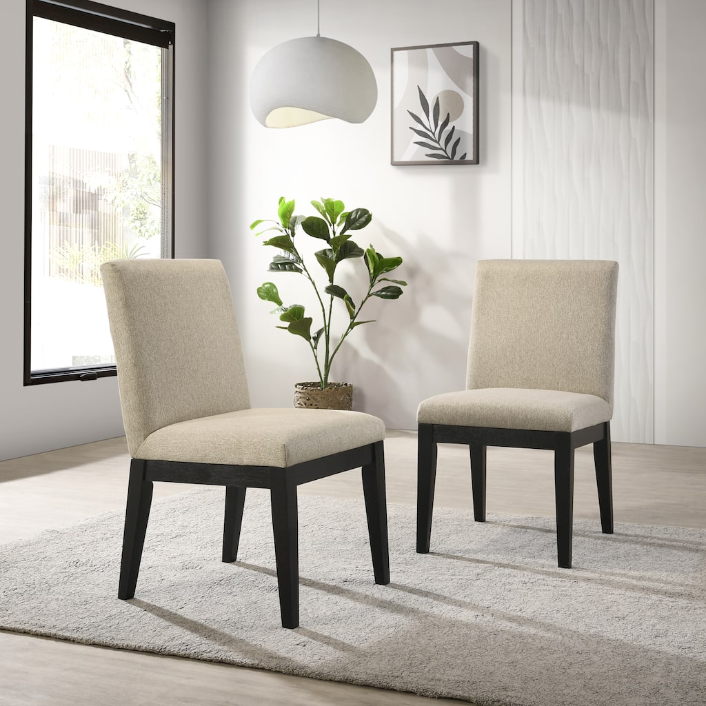 Modern Solid Wood Dining Chairs with Fabric Seats and Rubberwood Legs, for Dining Rooms, Set of 2, Beige