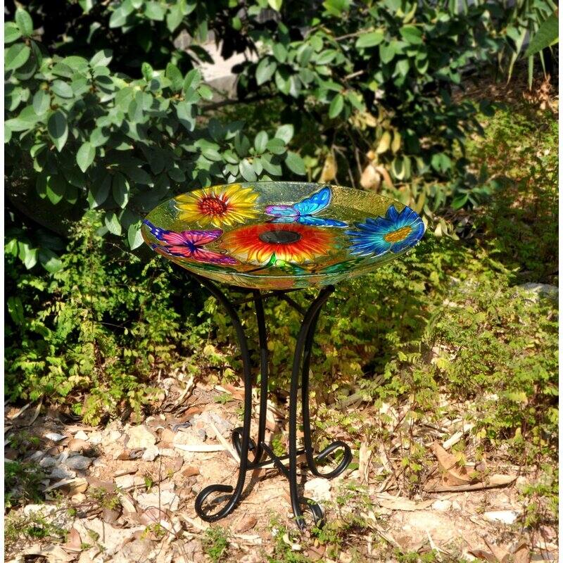 Solar Floral Glass Butterfly Bird Bath With Stand Bed Bath & Beyond