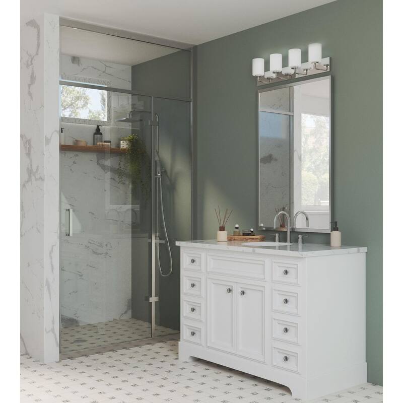 Merry Collection Four-Light Polished Chrome and Etched Glass Transitional Style Bath Vanity Wall Light