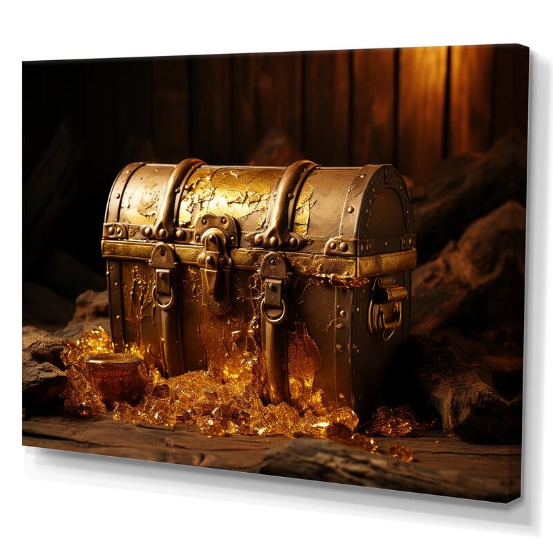 Designart "Pirates Gold Treasure I" Pirate Wall Art Yellow Modern Wrapped Canvas For Hallway Décor