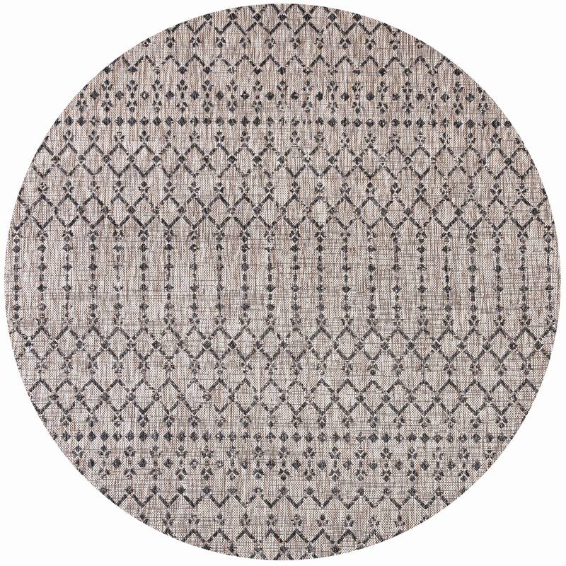 JONATHAN Y Trebol Moroccan Geometric Textured Weave Indoor/Outdoor Area Rug - 5'3" Round - Natural/Black