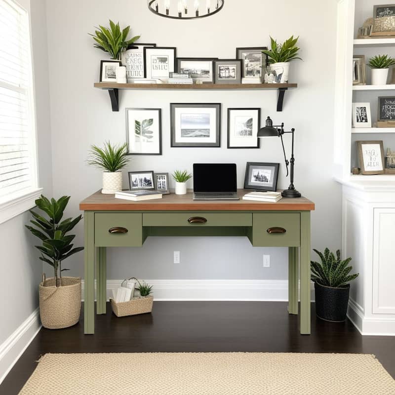 Bridgevine Home Modern Farmhouse 53 inch Writing Desk, No Assembly Required, Two-Tone Finish - Sage Green and Fruitwood
