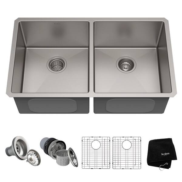 Standart PRO 33in. 16 Gauge Undermount 50/50 Double Bowl Stainless Steel Kitchen Sink Standart PRO 33in. 16 Gauge Undermount 50/50 Double Bowl Stainless Steel Kitchen Sink
