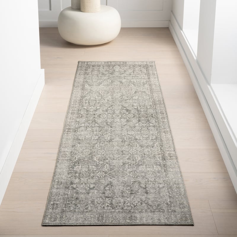 Nuloom Hillstone Collection Traditional Vintage Medallion Area Rug - 2' 8" x 8' - Calianna Grey - Runner