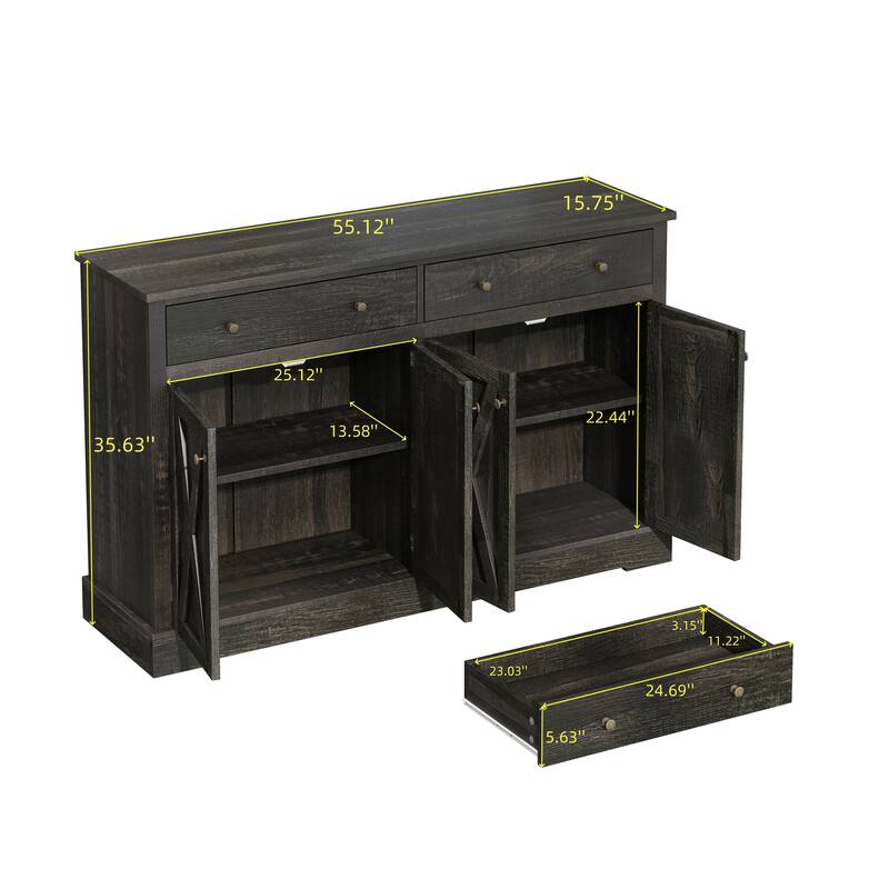 Sideboard Buffet Cabinet, 55" Large Kitchen Storage Cabinet with 2 Drawers and 4 Doors, Wood Coffee Bar Buffet