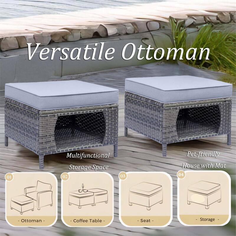 Gray Rattan Outdoor Patio Conversation Sets with Swivel Rocker Chairs