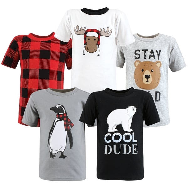 slide 1 of 1, Hudson Baby Boy Short Sleeve T-Shirts, Winter Penguin Moose 2T - Winter Penguin Moose
