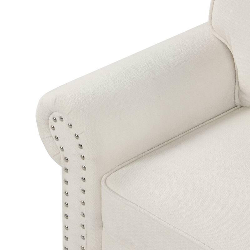 Convertible Sectional Sleeper Sofa with Storage Chaise, Pull-Down Backrest, Dual Cup Holders, Arc Armrests and Nailhead Trim