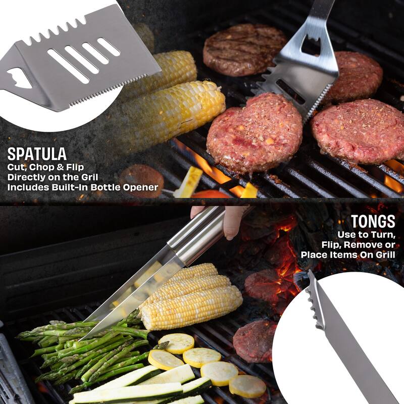 BBQ Grill Accessories Kit - 19-Piece Stainless-Steel Grilling Tools Set with Carrying Case by Chef Buddy
