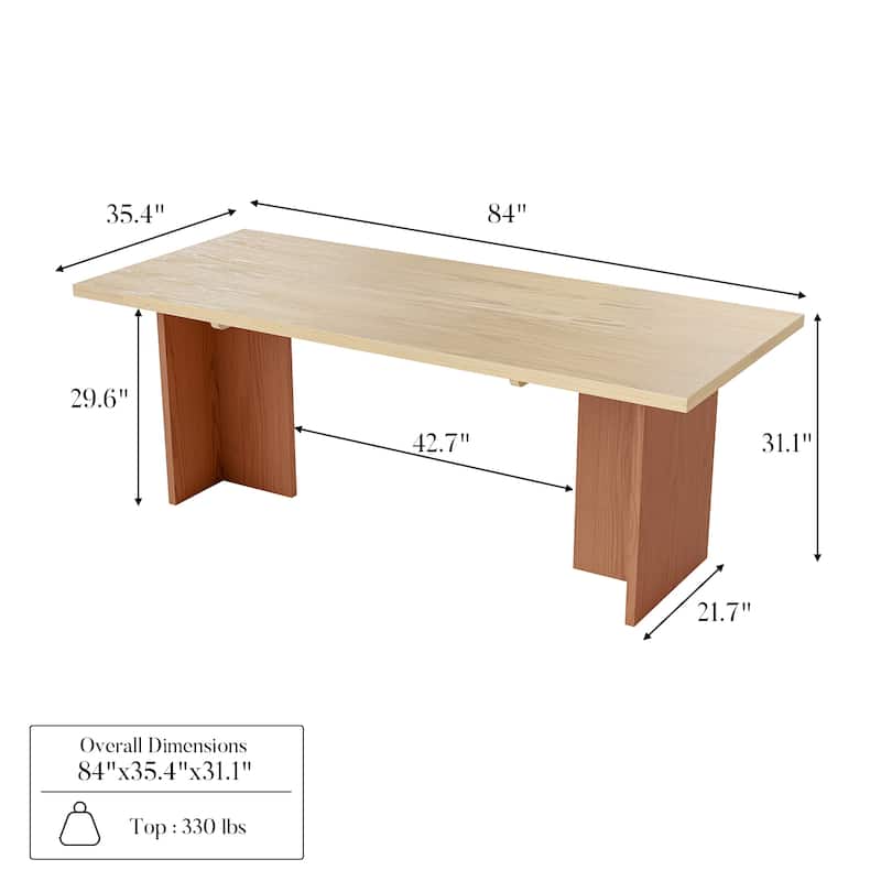 Solid Wood Dining Table 84 Inch, Modern Farmhouse Kitchen Table for 6-8 People, Natural Wood Rectangular Table - 84"