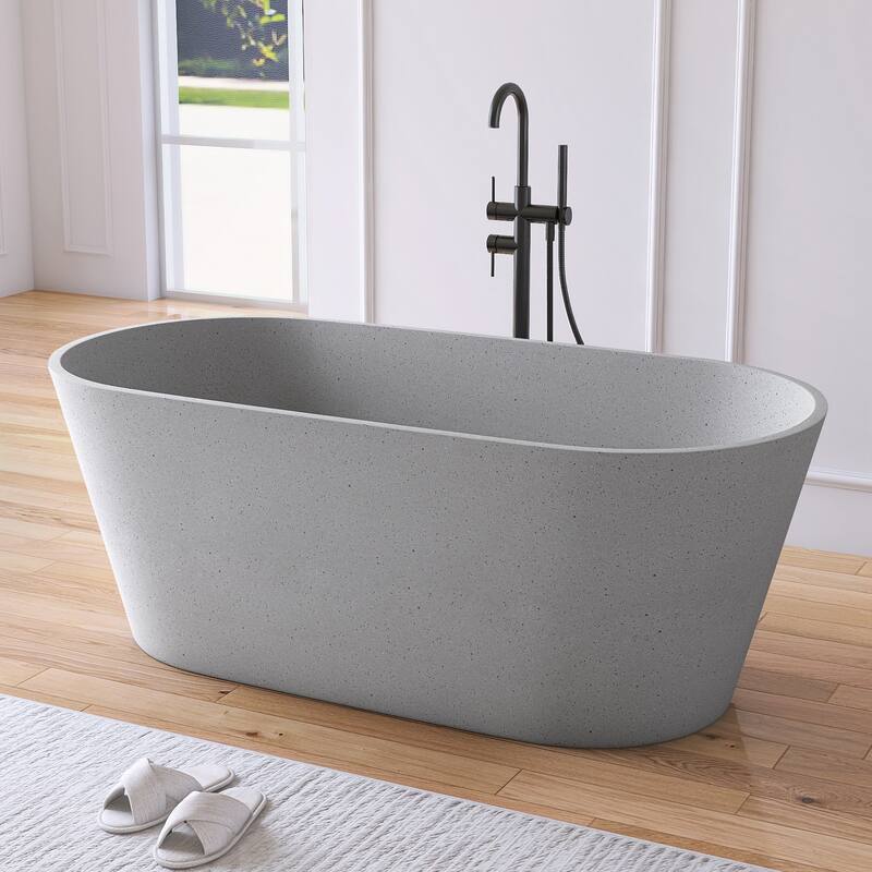 MEDUNJESS 59'' Terrazzo Freestanding Bathtub Stone Resin Soaking Tub