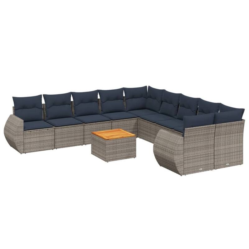 vidaXL 11 Piece Patio Sofa Set with Cushions Gray Poly Rattan