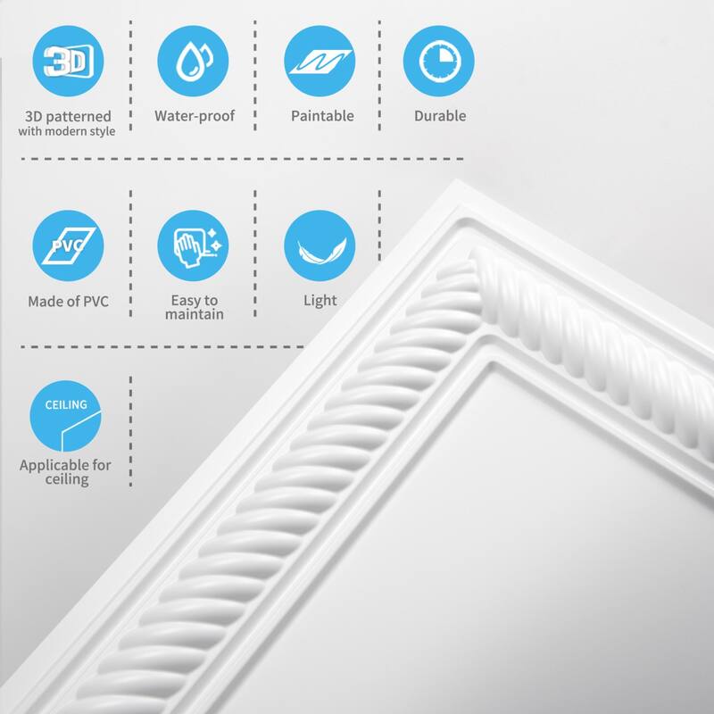 Art3d 24"x48" 3D PVC Wall & Ceiling Panels, Set of 12, Covers 96 Sq.Ft