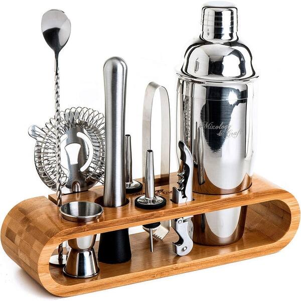 Mixology & Craft 10 Piece Bartender Kit Bar Tool Set with Bamboo Stand, Silver, 2.8 Ounces - Silver