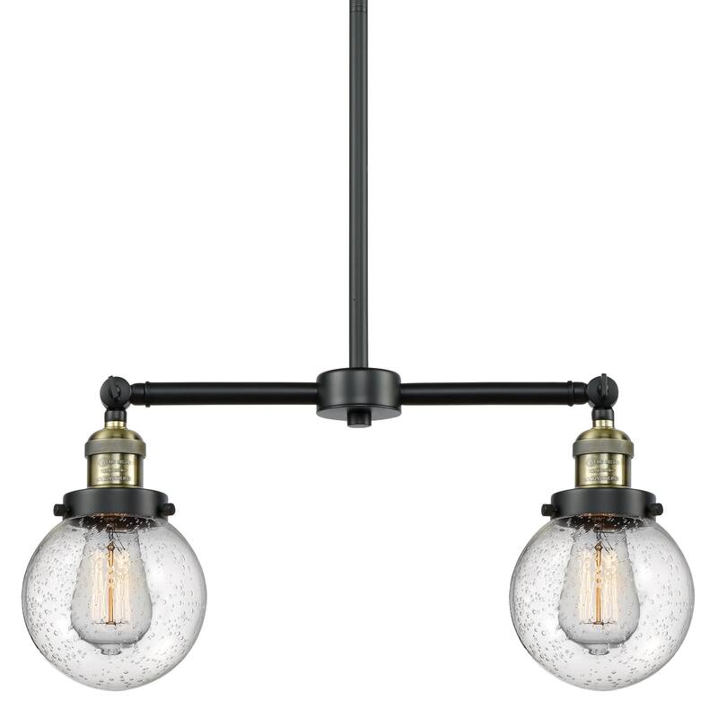 Innovations Lighting Beacon 2 Light 23" Wide Linear Chandelier - Black / Antique Brass / Seedy Globe