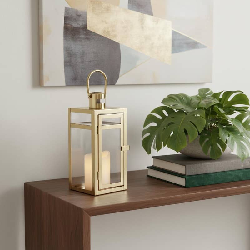 12" Clear And Gold Glass And Stainless Steel Tabletop Lantern Candle Holder - Clear/Gold