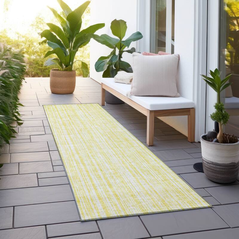 Machine Washable Indoor/ Outdoor Chantille Contemporary Striped Rug - Yellow - 2'3" x 7'6"