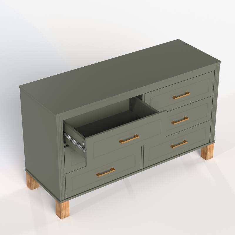 Wooden Double Dresser Dressing Table, Chest of 6 Drawers for Bedroom Living Room Entryway