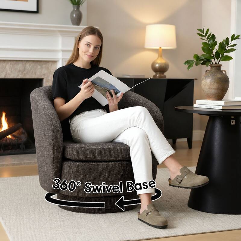 Modern Linen Swivel Barrel Accent Chair Single