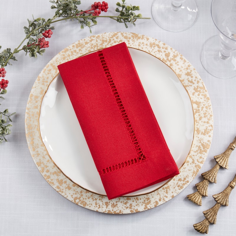 Decorative Napkins (Set of 12) - Stitched Border Detail for Dining and Entertaining