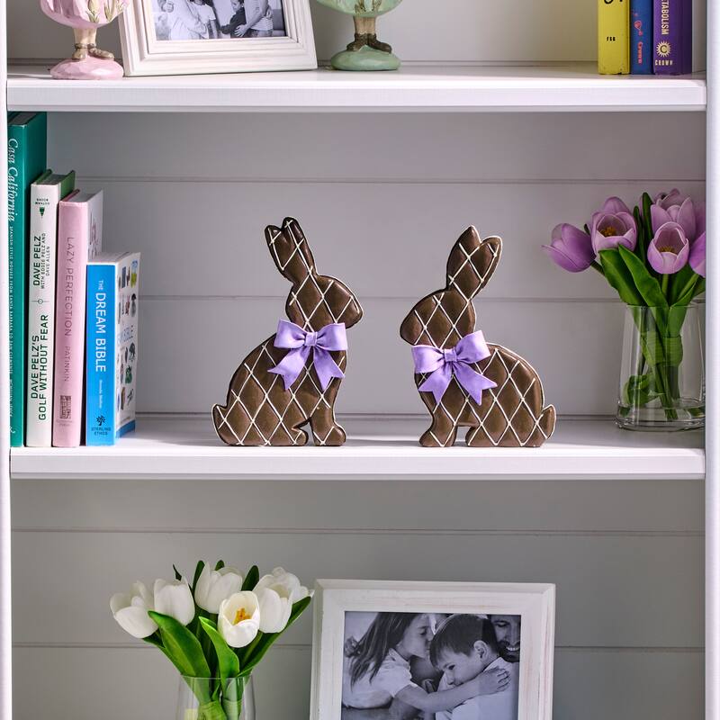 8" Resin Chocolate Bunny Wafer Set of 2