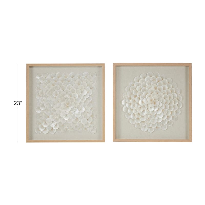 Shell Geometric Handmade Overlapping Shells Shadow Box with Canvas Backing - Set of 2 Cream - Roche River Decor